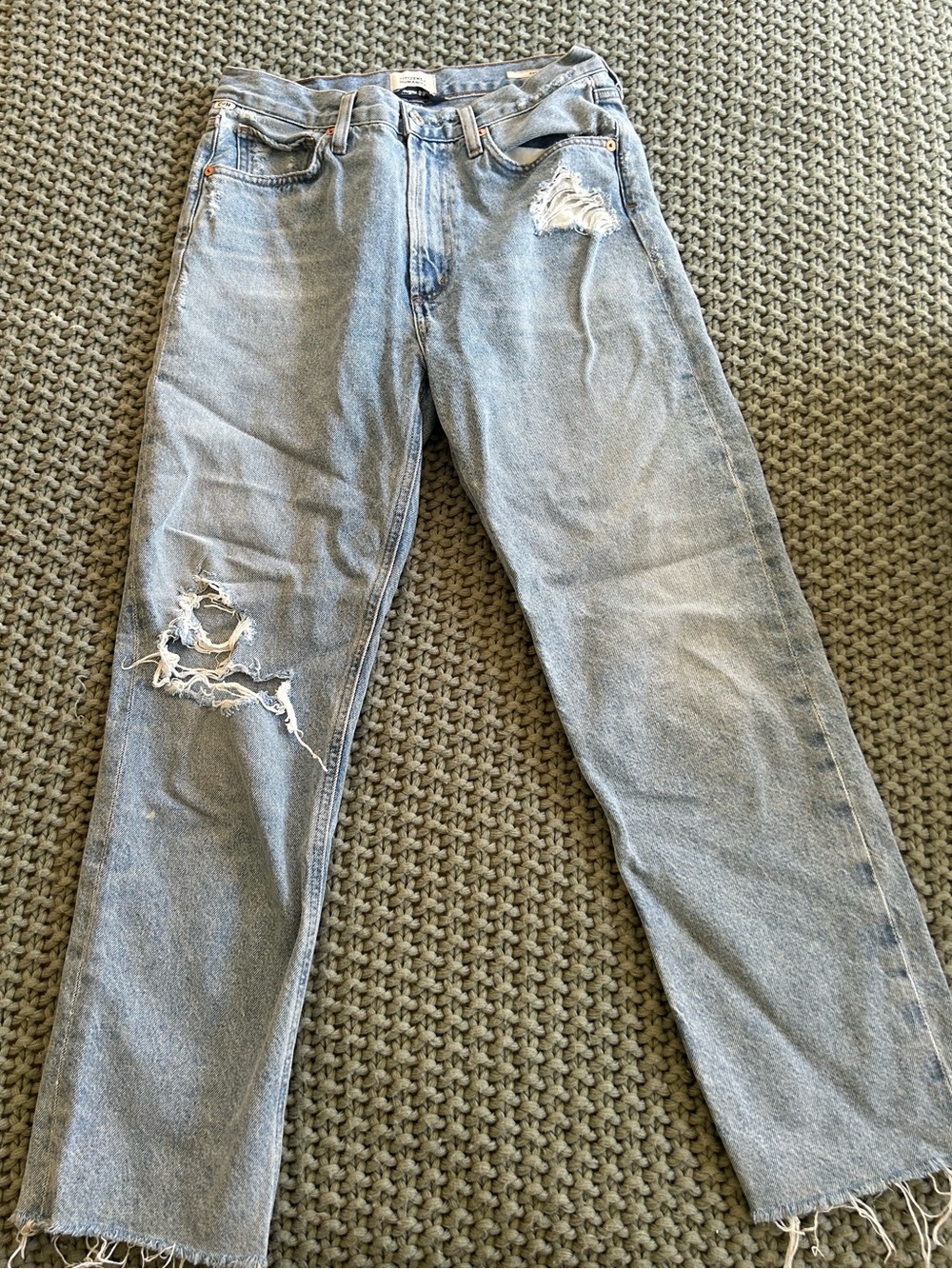 Citizens Of Humanity Light Blue Distressed Straight-Leg Jeans